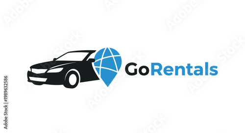 GoRentals logo featuring a black car and a location pin, representing car rental services.