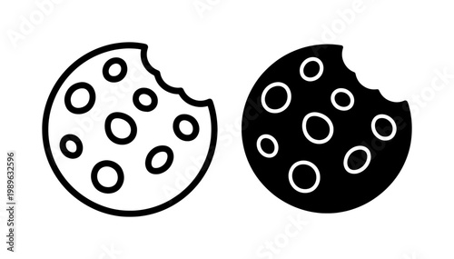 Bitten Chocolate Chip Cookie Icon Set