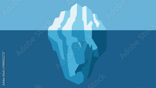 Iceberg Floating in Deep Blue Ocean, Partially Submerged, Symbolizing Hidden Depths