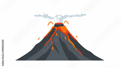 Active Volcano Erupting Lava and Smoke, Natural Disaster Illustration