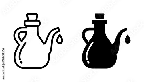 Olive Oil Glass Bottle Icon Set with Droplet