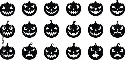 Collection of silhouetted jack o' lanterns a halloween festive pattern