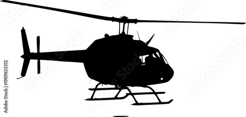 Black silhouette of a helicopter against a isolated on white background
