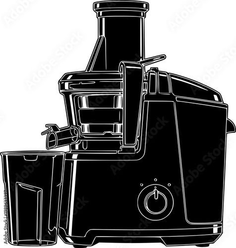 Black silhouette of a juicer machine isolated on white background
