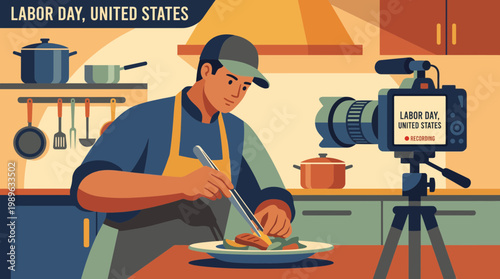 Chef Filming Cooking Video for Labor Day United States
