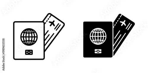 Passport and Boarding Pass Travel Icon Set