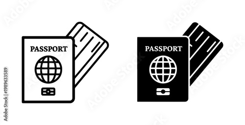 Passport and Boarding Pass Travel Icon Set