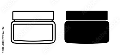Cosmetic Cream Jar Outline and Silhouette Icon Set