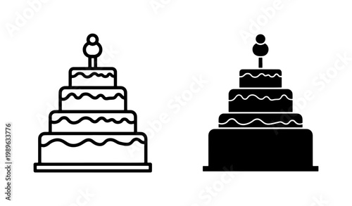 Tiered Wedding Cake Icon Set in Line and Silhouette Style