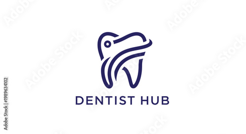 Modern Dentist Hub Logo Design Featuring Tooth and Technology Elements.