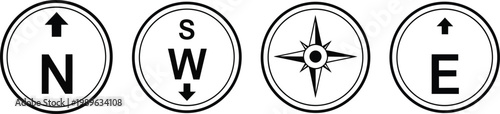Compass direction navigation icons north west south east symbols with direction