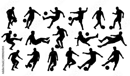 Freestyle soccer player silhouettes vector collection with dynamic football motion poses