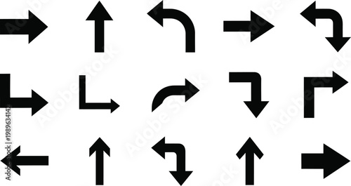 Solid black directional arrow icons set for UI and navigation with direction