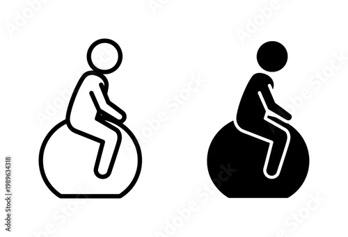 Stick Figure Sitting on Fitness Ball Icon Set