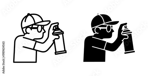 Graffiti Artist Icon Set with Spray Paint Can