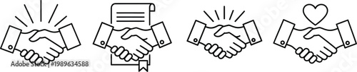 Minimalist handshake icons set for business agreement and partnership concepts
