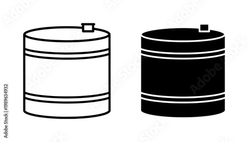 Industrial Oil Barrel Outline and Silhouette Icon Set