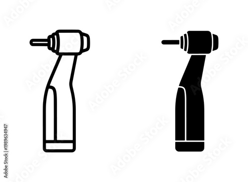 Dental Drill Icon Set in Outline and Solid Black Style
