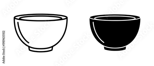Minimalist Ceramic Bowl Outline and Silhouette Icon Set