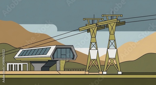 Cable car station on mountain slope.