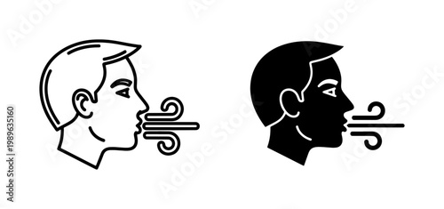 Man Breathing Air Icon Set in Line and Glyph Style