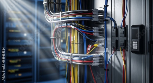 Organized Network Cables in a Server Room