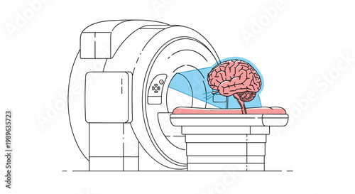 Medical MRI scanner machine performing a brain scan to visualize internal neural structures for diagnosis.