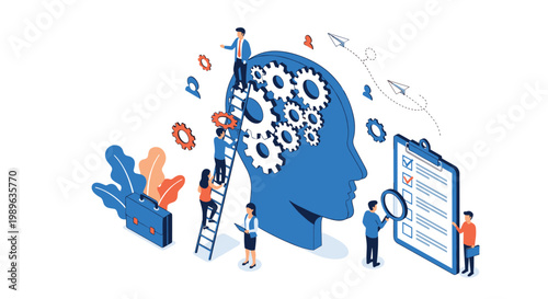 Team of professionals working together to optimize mental performance and cognitive processes using technical tools and checklists.