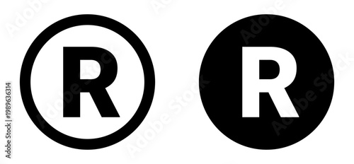 The registered trademark symbol R outline and solid glyph represents legal protection for brands and products, isolated on a white background.