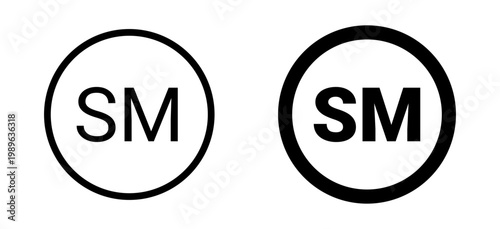 Thin and thick service mark SM symbol  glyph represents legal protection for services, on a transparent background for UI and UX design.