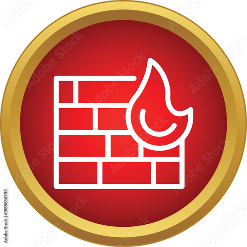 Firewall icon with a brick wall and a flame symbolizing digital protection