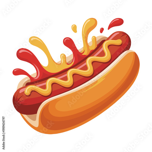 A delicious hot dog with mustard and ketchup on it.