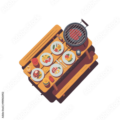 An inviting picnic setup with a barbecue.