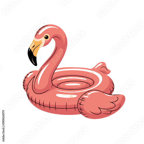 A pink flamingo pool float on a sunny day.
