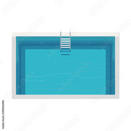 A rectangular swimming pool filled with clear blue water and a ladder.
