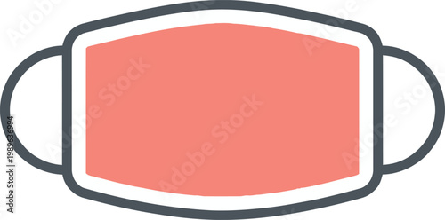 Simple flat of a coral colored face mask with dark gray outlines and white ear loops medical mask health