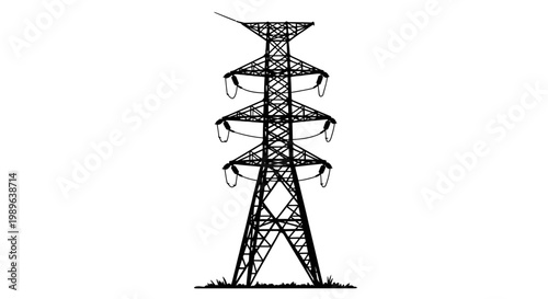 High Voltage Electric Power Transmission Tower Isolated White Background