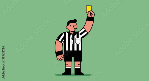 Male Soccer Referee Showing Yellow Card on Green Background