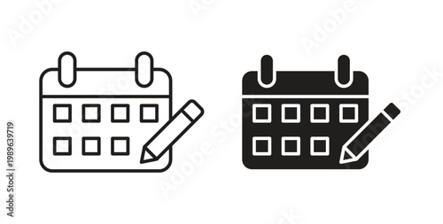 Calendar pen icon linear pictogram. Editable Stroke. Isolated Vector Illustration.