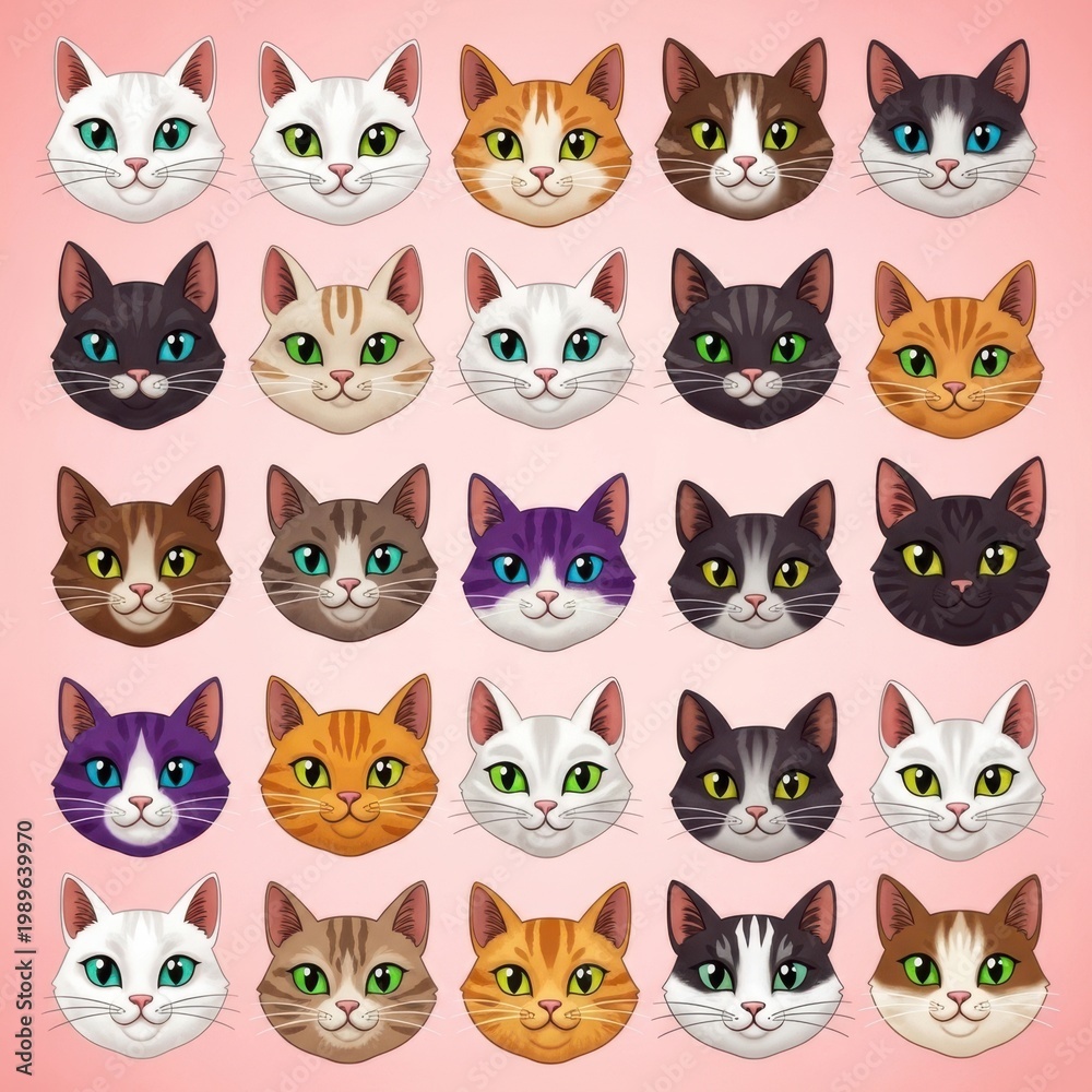 Fototapeta premium Collection of various cat faces in a grid pattern