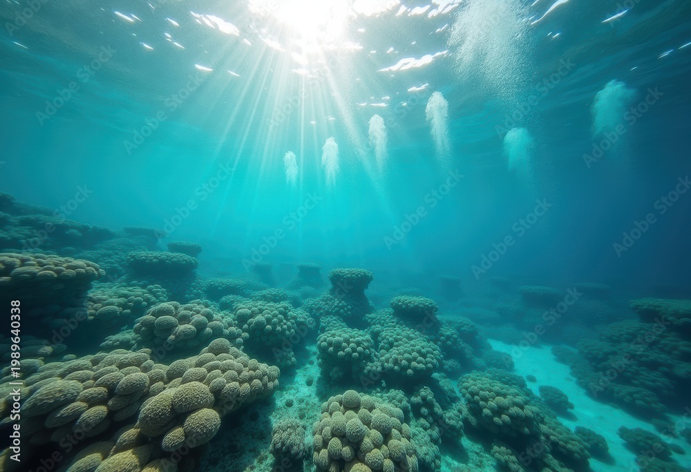 Fototapeta premium Aerial View of Captivating Coral Atoll Lagoon with Turquoise Blue Waters and Delicate Reef Life