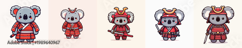 cute koala vector wearing samurai armor