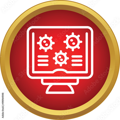 Computer monitor with virus symbols, representing cyber security threats and malware attacks