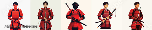vector of young man wearing samurai armor