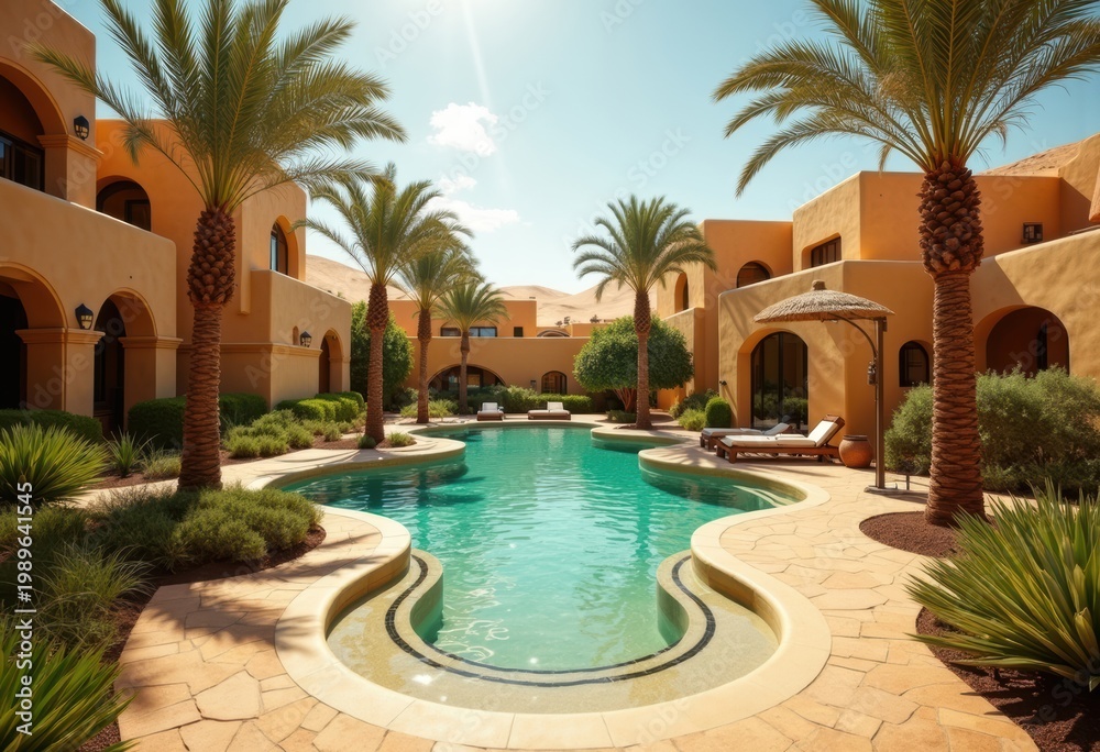 Fototapeta premium Enchanting Palm Oasis Unique Desert Mirage Personal Retreat Escaping Climate Heat