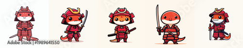 cute lizard vector wearing samurai armor