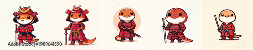 cute lizard vector wearing samurai armor