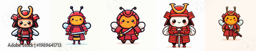 cute bee vector wearing samurai armor