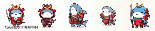 cute shark vector wearing samurai armor