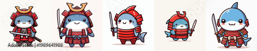 cute shark vector wearing samurai armor